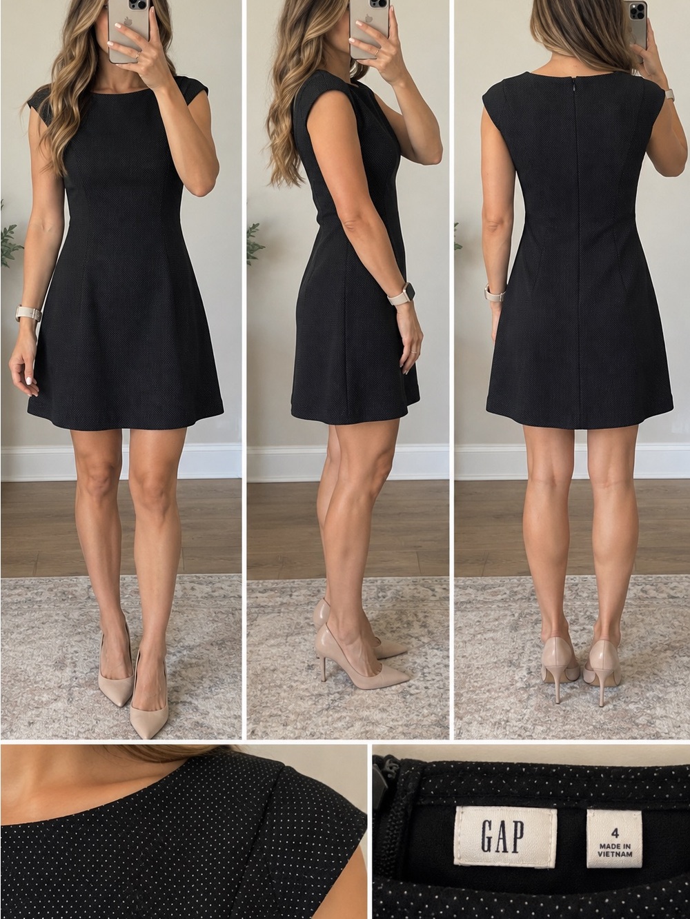 polkadot GAP black with white Cap-Sleeve Shift Mini Dress size 2